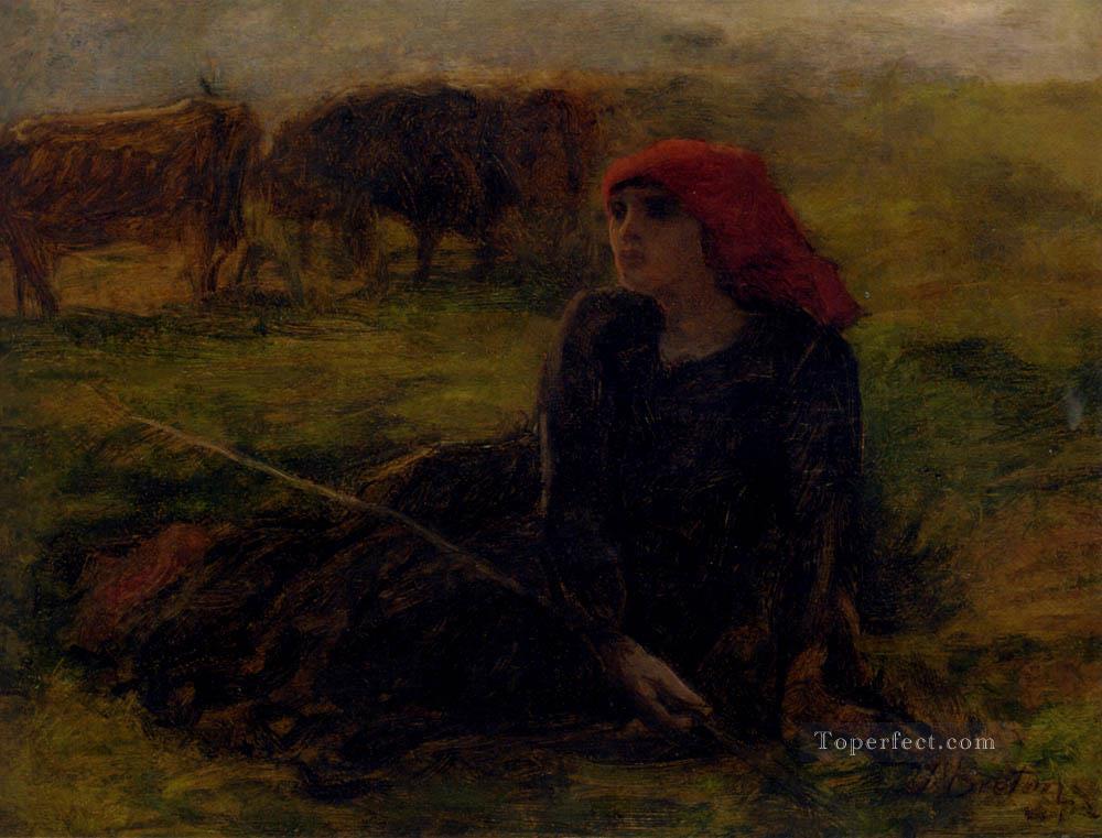 Adolphe Aime Louis Bergere Dans Un Pre countryside Realist Jules Breton Oil Paintings